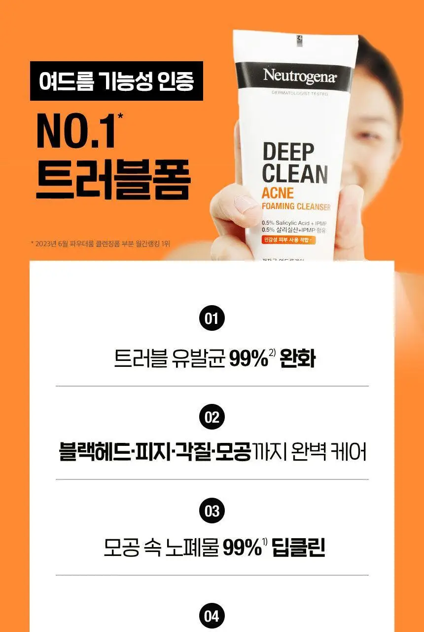 [매끈클린모공폼/트러블예방] 뉴트로지나 딥클린 아크네 포밍 클렌저 150g 기획(+100g) 상세페이지 3